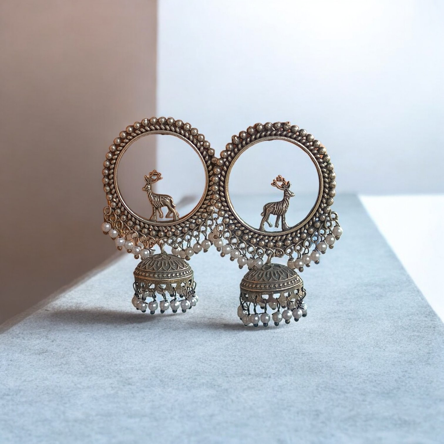 Tribal Deer Circle Chandbali Jhumka