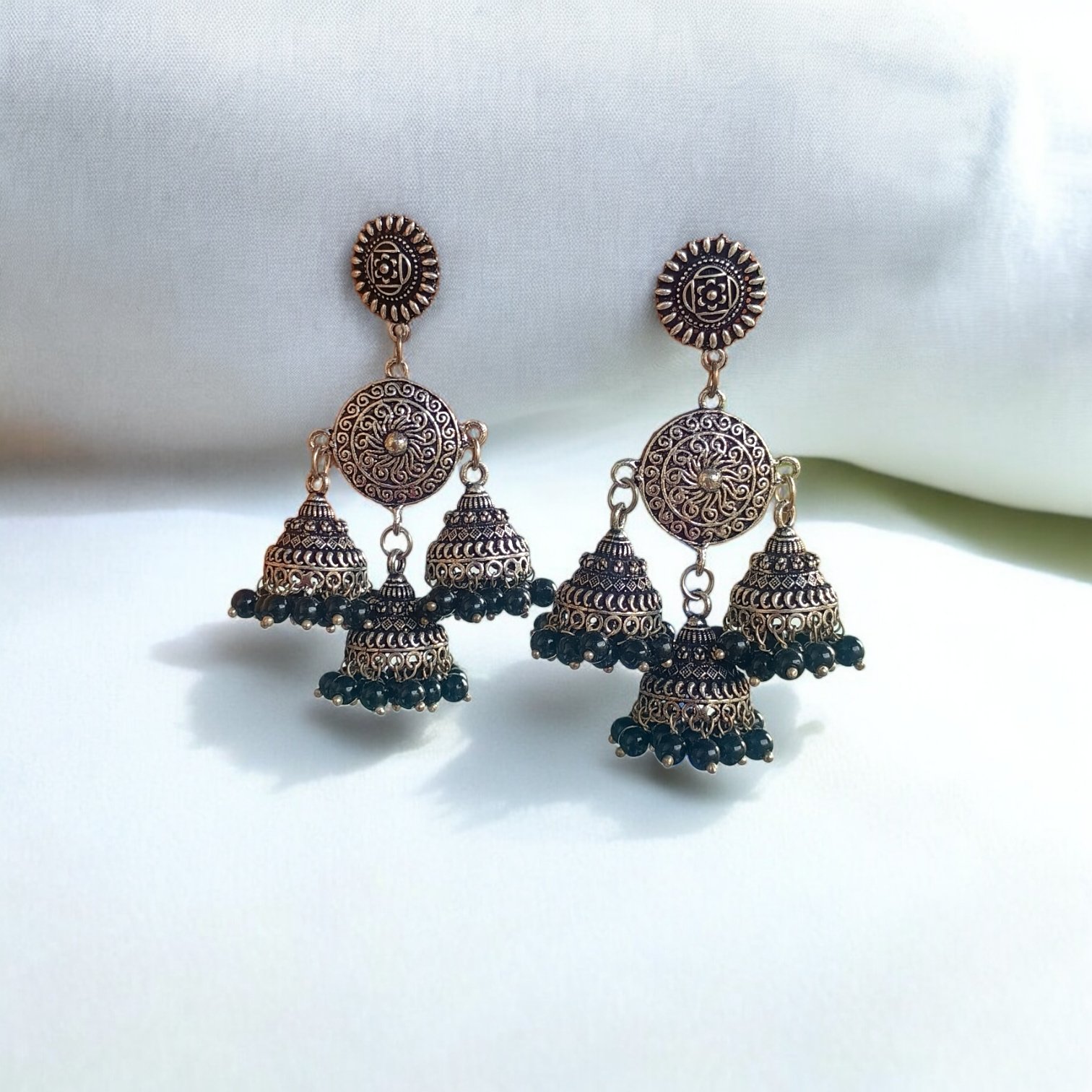 Triple Dome Beaded Jhumka